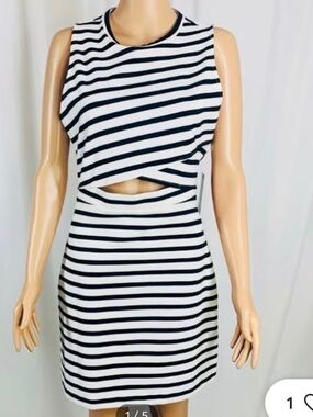 Express white and black striped bodycon dress